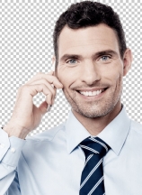 Smiling corporate man using his mobile phone